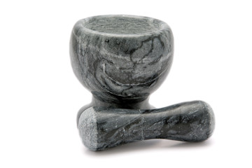 Granite mortar with  pestle isolated on a white background