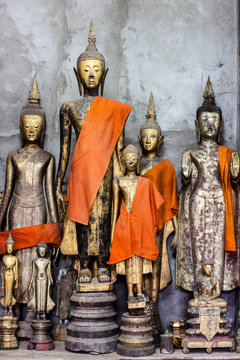 Buddha statues in Wat Xieng Thong in Luang Prabang , Laos ,South