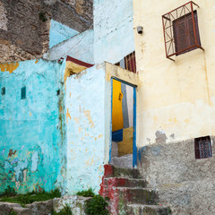 Colorful house fragment in old Medina, historical part of Tangie