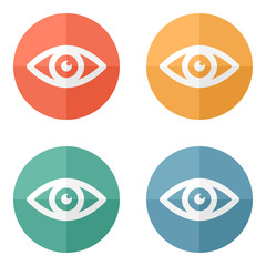Collection of eyes icons on colored buttons