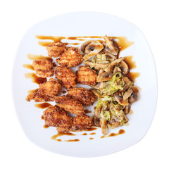 Top view of dish with chicken nuggets