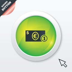 Cash sign icon. Euro Money symbol. Coin.