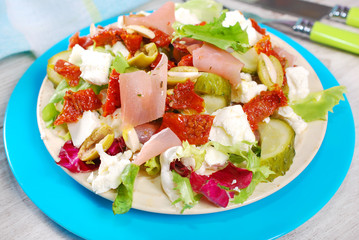 salad with ham,feta and vegetables