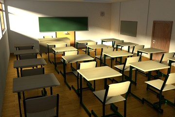 realistic 3d render of classroom