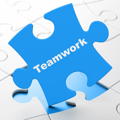 Business concept: Teamwork on puzzle background