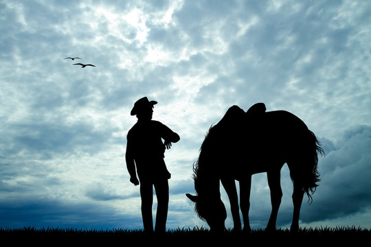 man with horse silhouette