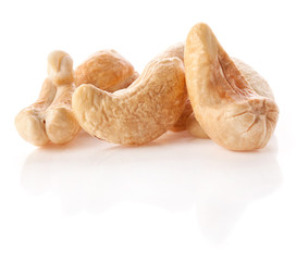 Roasted cashew nuts isolated on white background