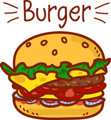 Cartoon hamburger on white with the inscription