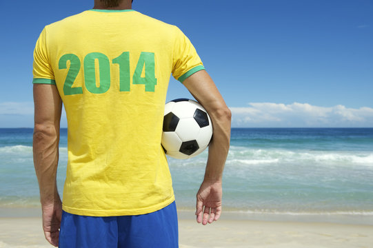 Brazilian Soccer Player Holding Football Brazil Beach