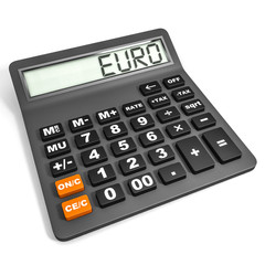 Calculator with EURO on display.