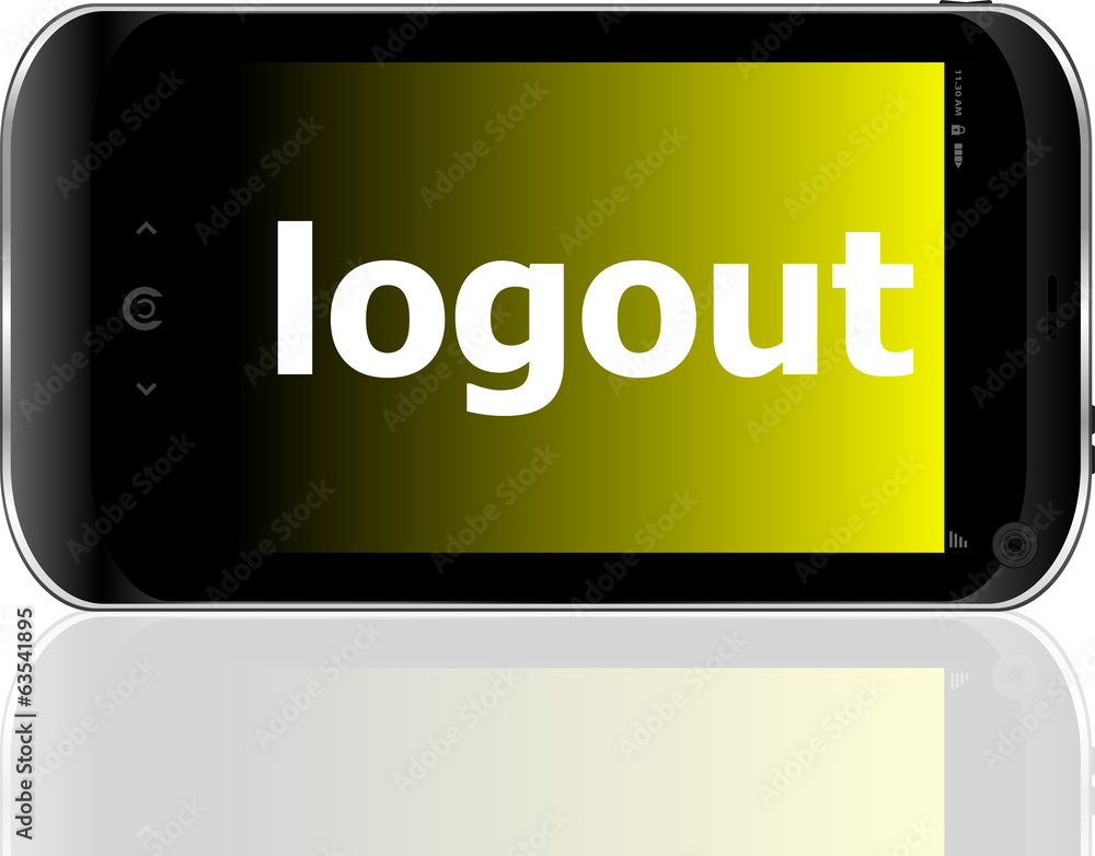 Poster web development concept: smartphone with word logout on display