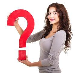 young girl with question mark symbol