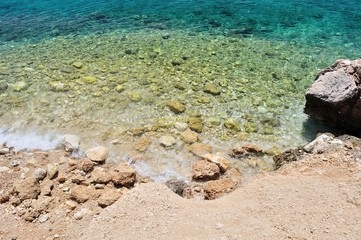 Beautiful beach with big stones. Podgora, Croatia