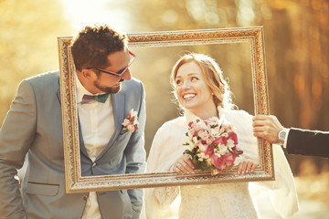 Groom and bride on wedding day.