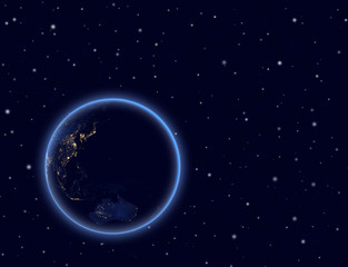 Planet earth on night sky. Australia and part of Asia.