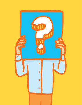 Holding a sign with question mark