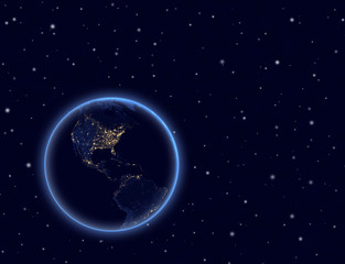 Planet earth on night sky. North and South America.
