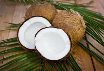 Fresh coconuts on the table