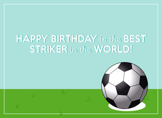 Obraz premium urodzinowa kartka z życzeniami z piłką na boisko do piłki nożnej i jasne niebo