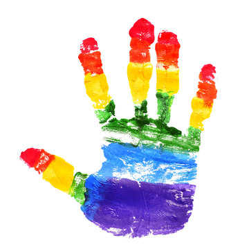 handprint with the colors of the rainbow flag