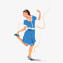 The image of a girl dancing on a white background