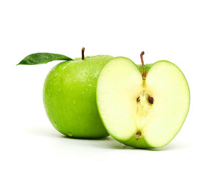 Green apple fruits isolated on white background