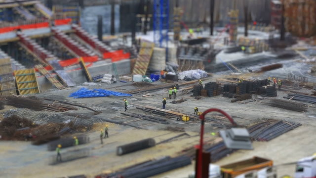 tilt shift effect time lapse construction zone, dolly shot