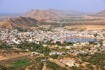 Fototapeta na wymiar Aerial view of Pushkar city, Rajasthan, India