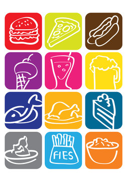 12 vector drawn illustration icon for food