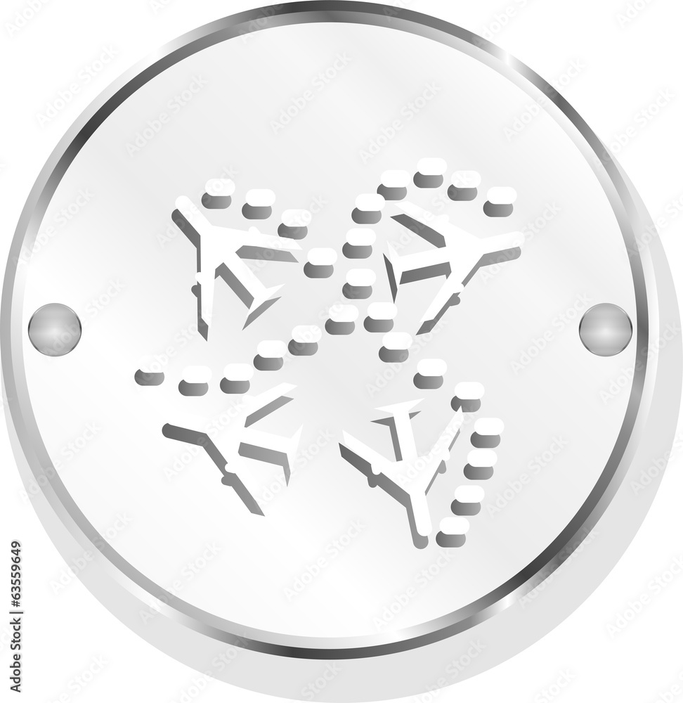 Poster plane set on icon glossy button isolated on white