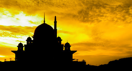 Putra mosque silhouette in Putrajaya, Malaysia