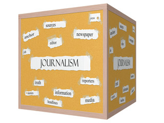 Journalsim 3D cube Corkboard Word Concept