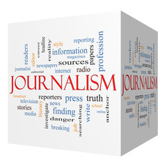 Journalsim 3D cube Word Cloud Concept