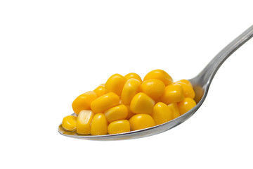 Cooked sweetcorn on spoon