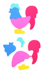 Foam puzzle. Assembled and disassembled rooster.