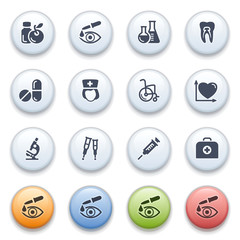 Internet icons on color buttons.