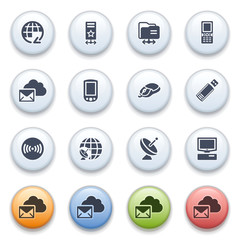 Communication icons on color buttons.