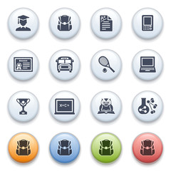 Education icons on color buttons.