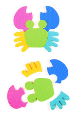 Foam puzzle. Assembled and disassembled crab
