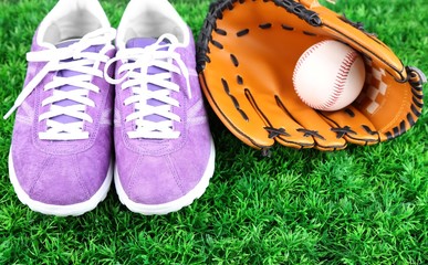 Beautiful gumshoes and baseball ball, glove