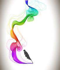 Abstract color background with wave and feather pen