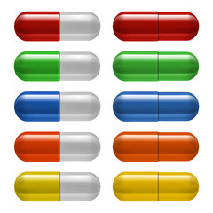 Medical pills set, different colors