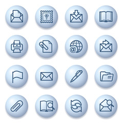 Email icons on blue buttons.