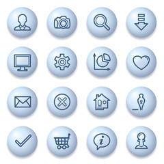 Basic icons on blue buttons.