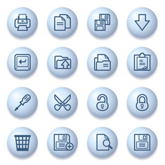 Document icons on blue buttons.