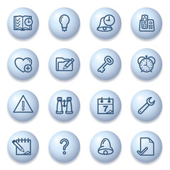 Organizer icons on blue buttons.