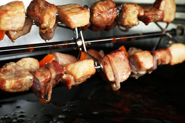 Pork kebab on grill close up
