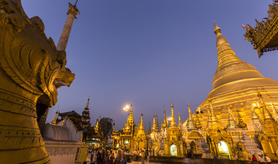 Shwedagon Pagoda Temple beautiful sunset in Yangon, Myanmar or B