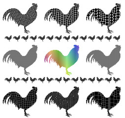 Cock silhouette mosaic set