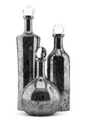 three metallic bottles isolated on white background